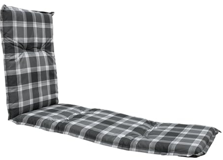 Spetebo Sonnenliegen Polsterauflage 190 x 60 cm - Karo grau - Universal Kissen für Gartenliegen - Liegestuhl Polster Deckchair Auflage Liegekissen Liegenauflage anthrazit gestreift