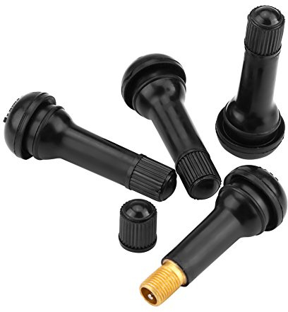 Haosie 4 válvulas TR414 Schrader, válvula de neumático de goma, vástago de válvula de neumático con tapa antipolvo adecuada para agujeros de llanta sin cámara en la mayoría de neumáticos de automóvil
