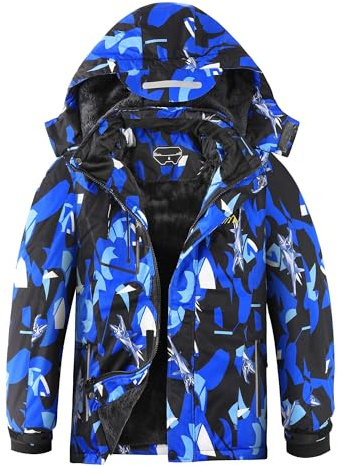 OHSNMAKSL Boy's Waterproof Ski Jacket Warm Winter Snow Coat Hooded Windproof Blueness/Fighter-8-9