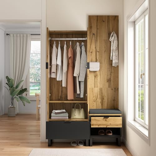 KecDuey Set guardaroba con scarpiera e cuscino, set di mobili da corridoio, accessori di sospensione anteriori, cassetti e ripiani regolabili (set di guardaroba)