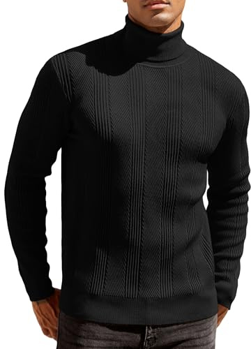 COOFANDY Men's Jumper Turtle Neck Knitted Slim Fit Jumpers Turtleneck Sweater Roll Neck Pullover Smart Casual Men's Polonecks Black XXL