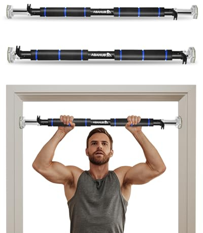 Abahub Doorway Pull-Up Bar with Safety Lock, Home Use Heavy-Duty Door Frame Pull-Up Bar for Upper Body Workout, Adjustable Strength Training Horizontal Bar Supporting Up to 220 LBS, Black-Blue