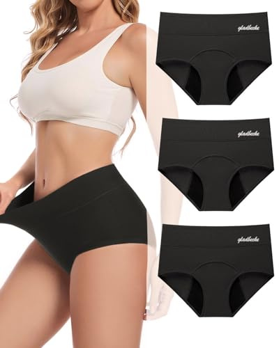 Gladbecke Mestruali Donna Cotone Assorbenti Slip Donna Ciclo Protettive Intima Mestruale con Four Strati Anti Perdite Lavabili, Nero, 4XL