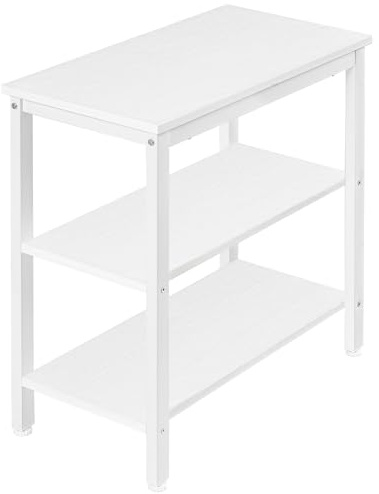 HOOBRO Mesa Auxiliar, Mesita de Café Estrecha con 3 Estantes, Mesita de Noche de Estilo Industrial, para Sala de Estar, Dormitorio, Cocina, Fácil Montaje, Blanco EWT14BZ01