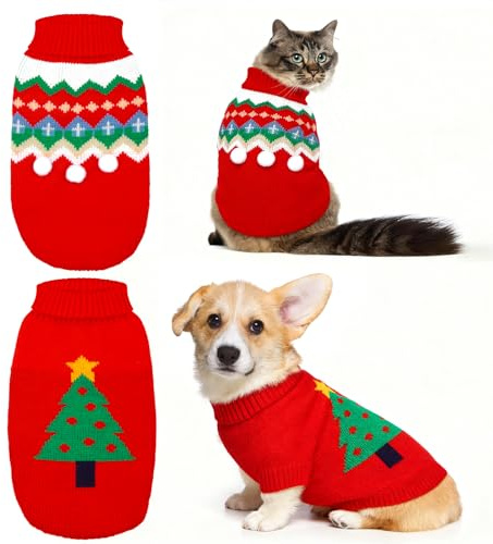 2 Piezas Jerseys de Navidad Perros, Jersey Perros y Gatos, Jerseys Navidad Mascotas, Ropa Invierno Cálida Suéter Punto para Perross Pequeños, Gatos