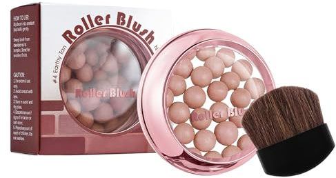 Maquillaje de rubor: maquillaje esférico de 15 g, bolas de rubor, color de mejillas de larga duración | Fórmula brillante para construir con cepillo incluido, bola nacarada de contorno natural para to