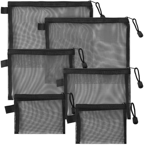 LXUEJIE Set med 6 nätväskor med dragspänne - 3 storlekar - Liten förvaringsväska - Mini makeup-organiserare - Bärbar - Resväska för kosmetika och reseaccessoarer