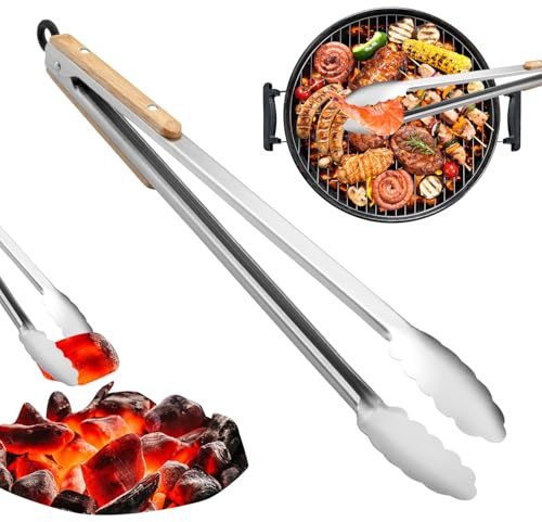 Pinzas de barbacoa para parrilla | Herramientas multifuncionales de acero inoxidable resistentes al calor antideslizantes, para servicio de ensalada y cocina | Para barbacoa parrilla camping casa