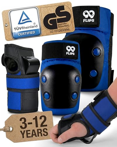 99FLIPS Knee Pads for Kids - Kids Elbow and Knee Skating Pads - Wrist Guards - - SLIDE - Size XS - OCEAN BLUE - Skateboard, Scooter & Inline Skates