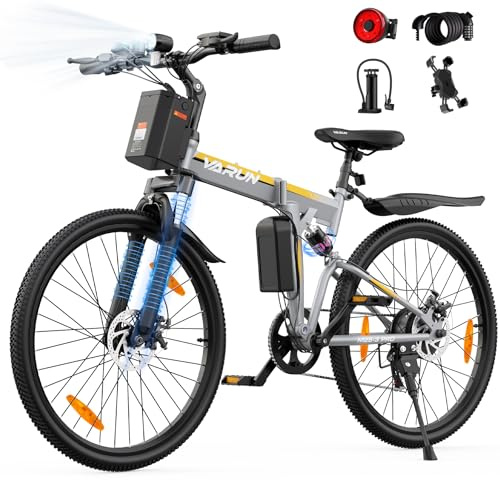 VARUN Bicicleta Electrica Plegable, 26'' Bici Electrica Montaña con 48V 374.4Wh Batería Extraíble, Suspensión Total E Bike, Bicicleta Eléctrica para Adultos de 7 Velocidades