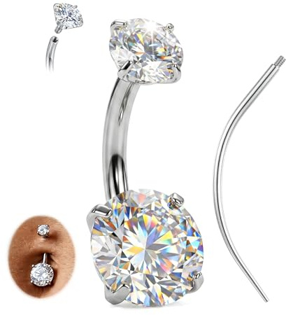 AceFun Barre per piercing all'ombelico in titanio 14G, 6 mm, 8 mm, 10 mm, 12 mm, 14 mm, G23, argento e oro, con taper per piercing con inserzione, filettatura esterna, gioielli per piercing