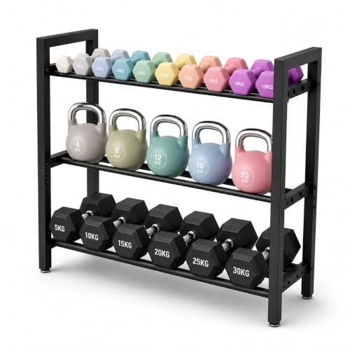 STARLUXE® - Soporte Mancuernas 3 Niveles, Soporte para Pesas Ajustable de Acero - Mancuernero hasta 180 kg, Organizador Gimnasio en Casa, 80x80x25 cm