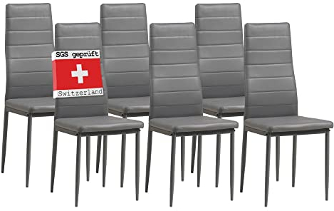 ALBATROS Esszimmerstühle 6er Set Milano, Grau - Edles Italienisches Design, Kunstleder-Bezug, bequemer Polsterstuhl - SGS geprüft - Moderner Küchenstuhl, Stuhl Esszimmer