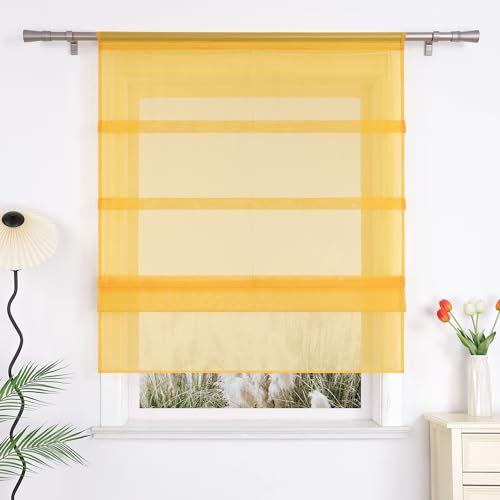 Uni Voile Grice Estor plegable con cordón, color amarillo, 120 x 140 cm (ancho x alto)