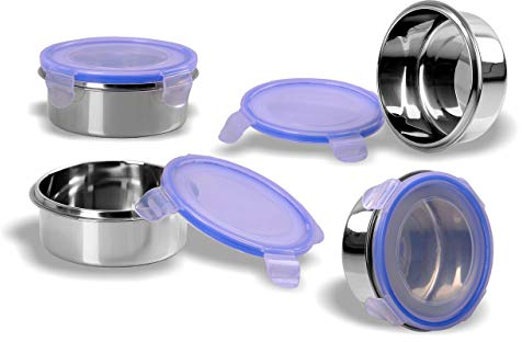 Sumeet Stainless Steel Airtight Containers with Leak Proof Lids, Set of 4, BPA Free, Odourless, Dishwasher Safe, Ideal for School and Office, 300ML Capacity Each, Food Grade Silicon Seal