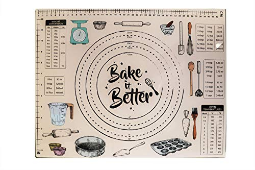 YoL Tempered Glass Worktop Saver Pastry Chopping Board Anti Slip Measurement Conversion Chart Baking – Beige