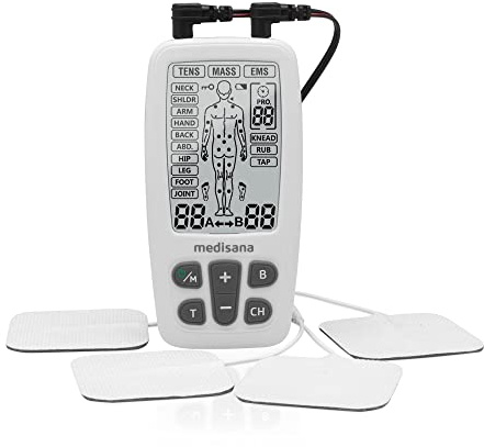 medisana TT 200 TENS, apparecchio a corrente di stimolazione EMS con 60 programmi apparecchio elettroterapico professionale per rilassamento muscolare e sollievo dal dolore con 4 elettrodi adesivi