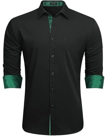 HISDERN Camisa de Vestir para Hombre Camisas de Trabajo de Negocios de Corte Regular con Botones largas con Bolsillo