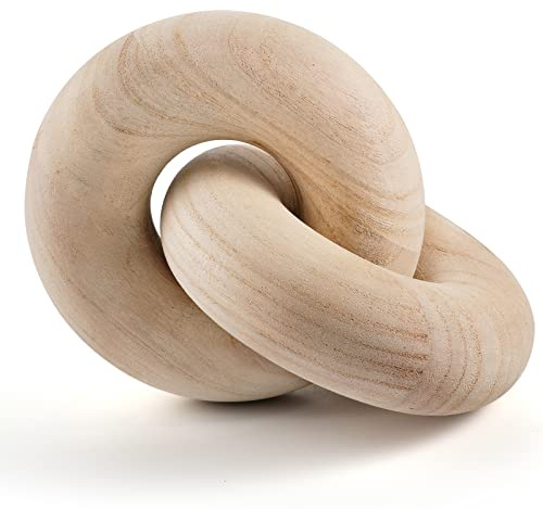 POPRHINO Wood Chain Decor, 2-Link Decorative Chain Hand Carved Boho Wood Knot Decor for Bookshelf Desk Living Room Coffee Table Farmhouse Decorative Ornament (Natural)
