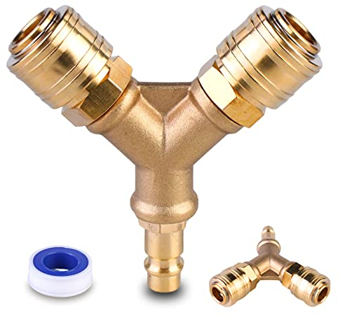 Conector de Aire Comprimido 2 Vías, Distribuidor de Aire Comprimido, Latón Accesorios Compresor Aire con Anillo de Sellado, Conector de Línea de Aire, Conector Rapido Aire Comprimido 1/4