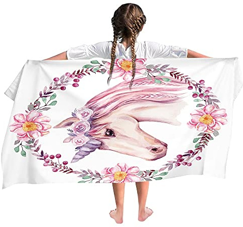 Ulticool mikrofiber barnhandduk 140 x 70 cm – enhörning enhörning blommor – lätt resehandduk snabbtorkande badhandduk strandhandduk mikrofiber – resa strand sport barn flicka