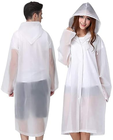 GUKOY Rain Poncho Raincoats, [2 Pack] EVA Reusable Rain Coat Jacket with Hood, Rain Cover Poncho for men and women (White+White)