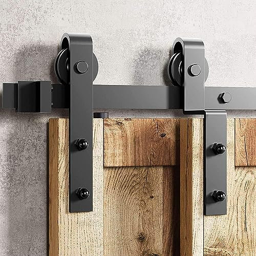 Betensh 8FT=244cm Kit Coulissant pour Porte de Grange Coulissante pour Double Porte，Rail Porte Coulissante Systeme Quincailleri Ensemble Industriel pour Bypass Double Portes Interieur