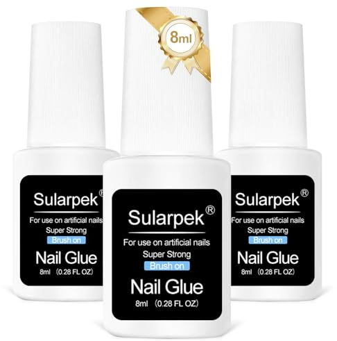 Sularpek 3Pcs 8ml Nagelkleber, Nail Kleber für Tips, Nagelkleber für Kunstnägel, Sekundenkleber Nägel, Extra Stark und Schnelltrocknend Professionelle Salon-Qualität, Perfekt für Glitzer, Strasssteine