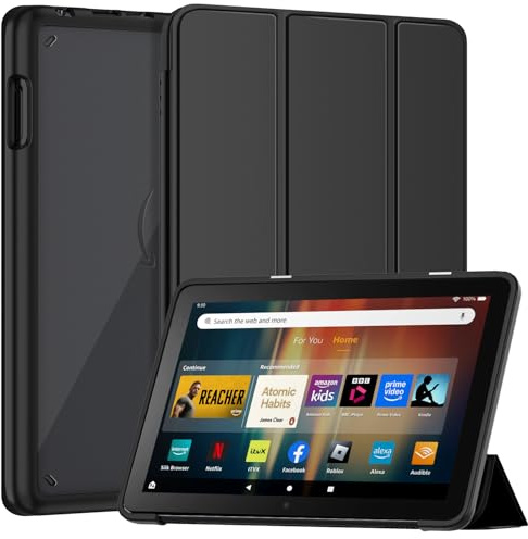 Patamiyar Hülle für Fire HD 8 & HD 8 Plus (12./10. Gen, 2024/2022/2020), Dreifach Faltbare Standabdeckung für Kids & Kids Pro, Auto Schlaf/Wach, Nicht für iPad TCL-Schwarz