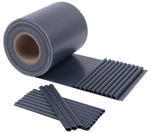 HENG FENG Rollo Aislantede Tiras de PVC para Privacidad 35m x 19cm,Valla de Protección para Jardín Balcón Terraza,Aislante,Protección UV,Impermeable,20 Clips de Montaje (Antracita)