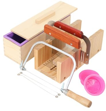 NICCOO Seifenschneider Seifenlaibform Set Seifen Selber Machen Set 9-tlg, Seifenherstellung Handgefertigt Seife Kit mit Wellenschneider,Geradschneider,Silikonform,Holzkasten