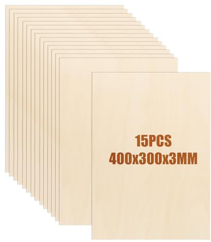 JMIATRY 15 Pezzi Compensato 400x300x3MM Pannelli Legno, Foglio di Compensato Pannelli in Legno per Artigianato Fai Da Te Artigianato Pittura Decorazioni