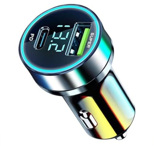 Caricabatteria da auto USB C Adattatore per auto, 2 in 1 Carica super veloce in auto con display di tensione, Adattatore per caricabatterie per auto, Caricatore per auto a due porte, Caricatore per
