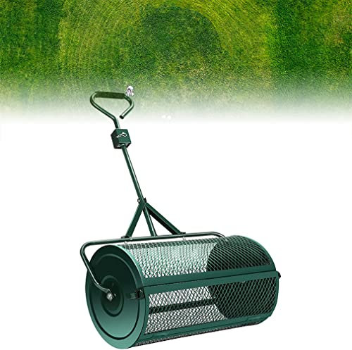 Esparcidor de abono de 24 pulgadas para césped, jardín, patio, mango en forma de T mejorado, musgo, duradero, ligero para plantar, sembrar, esparcidor de malla metálica para el cuidado del césped y