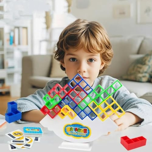 Gdaytao Stacking Tower Game 32PCS with 22 Gameplay Cards | Balance Building Blocks for Kids & Adults | Family Party Board Games, Eco-Friendly STEM Learning Toys