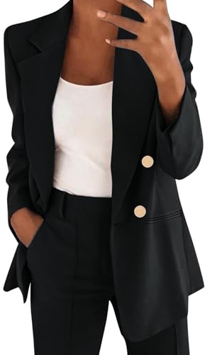 Veste Femme Chic et Elegant, Blazer Femmes à Manches Longues Veste Femme mi Saison Grande Taille Couleur Unie Bureau d'affaires avec Boutons Revers Manteau Cardigan Blouson Jacket Costume de Travail