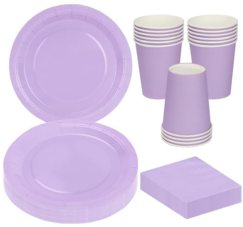 MestectPET 56 Piezas Vajilla Morado para Fiestas, Platos Vasos y Servilletas de Papel para 16 Invitados, Ideal Juego de Vajilla para Cumpleaños Bodas Aniversario Baby Shower Barbacoas