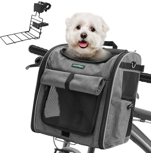 DAISTERN Cestino da Bici Anteriore per Cani Gatti fino a 10KG con Supporto L Ultra-Resistente Φ55mm, Zaino per Animali Domestici con Cerniera SBS, Finestre in Rete Traspirante, Cuscino Impermeabile