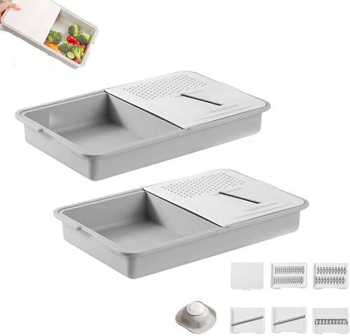 Planche à DéCouper 6 En 1 (2025) Avec RâPe, éGouttoir Et RéCipients – Planche à DéCouper Multifonctionnelle Pour Trancher, RâPer Et Moudre (argent,2pcs)