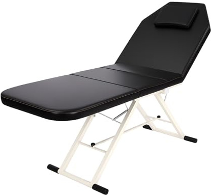 ARBGO Lit de massage mobile, lit cosmétique, pliable en trois parties, table de massage mobile, lit de massage avec appui-tête, pour salons de beauté, salles de massage