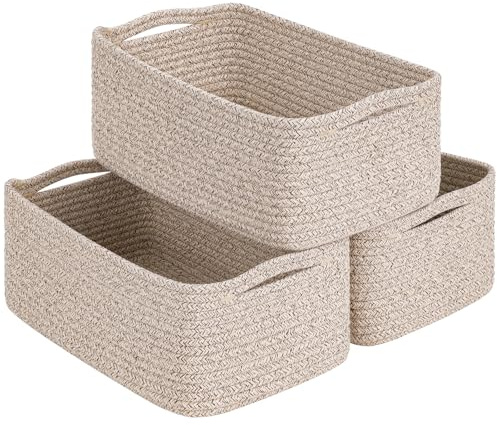 TIMEYARD 3er Set Aufbewahrungskorb Geflochten 33x20x13cm Weiß Braun