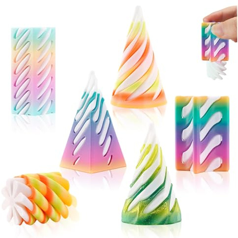 LAY STAY 6Pcs Impossible Cone Fidget Toys Set, 3D-Printed Sensory Stress Relief Pyramid Fidget Toys, Suitable for Offices, Schools, and Homes - Tools to Alleviate Anxiety and Enhance Focus