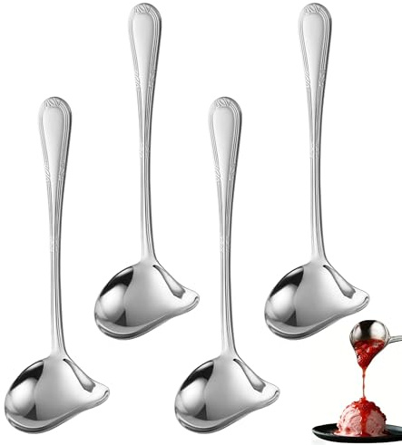 Cucchiaio da salsa in acciaio inox, 4 cucchiai da salsa con beccuccio, 20,5 cm, mestolo classico per salsa e zuppa con beccuccio per salsa e cucina