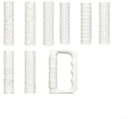 Leriton Texture Roller Collection Includes 8 Patterned Rollers Plus Handle for Creating Roads, Stones, Walls and Other Details in Craft Projects