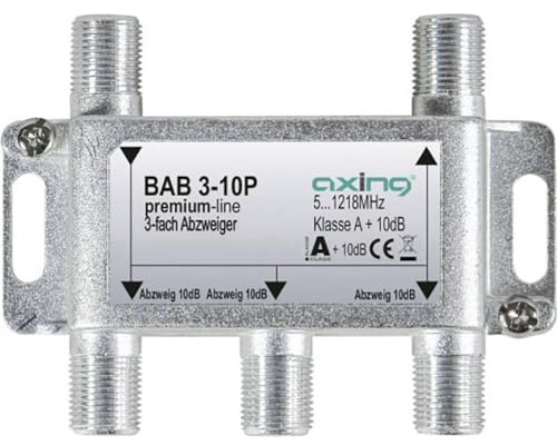 Axing BAB 3-10P 3-fach Abzweiger 10dB Kabelfernsehen CATV Multimedia DVB-T2 Klasse A+, 10dB, 5-1218 MHz metall