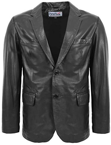 Mens Real Leather Blazer Two Button Jacket Zavi (L, Black)