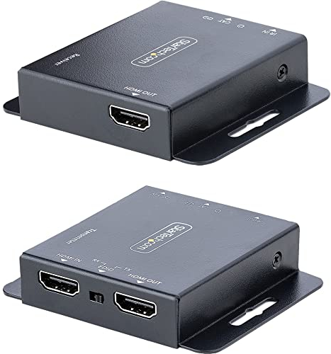 StarTech.com 4K HDMI Extender over CAT6/CAT5 Ethernet Cable, 4K 30Hz or 1080p 60Hz Video Extender, HDMI over Ethernet Cable, HDMI Transmitter and Receiver Kit, IR Remote Control