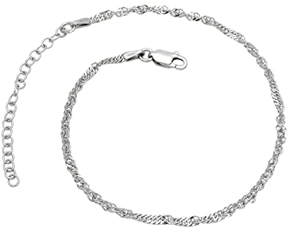 Damen Fußkettchen Singapurkette 925 Sterling Silber rhodiniert 2,4mm breit 21-26 cm lang Fußkette Armkette Anklet nickelfrei anlaufgeschützt