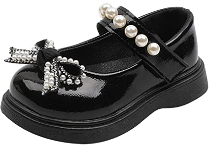 Wanderschuhe für Kleinkinder Mädchen Sandalen Kinderschuhe Perle Fliege Hook Loop Prinzessin Schuhe Tanzschuhe Kinder Laufschuhe 1 Jahr (Black, 4.5 Years)