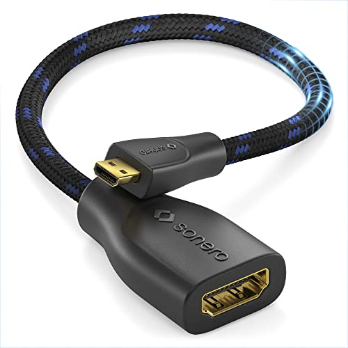 PureLink GmbH Sonero® Adattatore salvaporta da Micro HDMI a 4K HDMI, Premium High Speed, spina Micro HDMI D a presa HDMI A, contatti dorati, doppia schermatura, rivestimento in cotone, 0,15 m